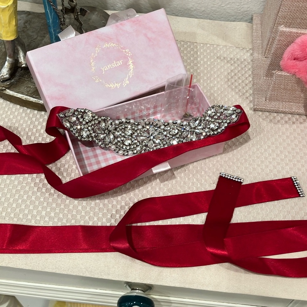 Yanstar Cherry Red Crystal Mother of Bride, MOH, Bridesmaid Sash